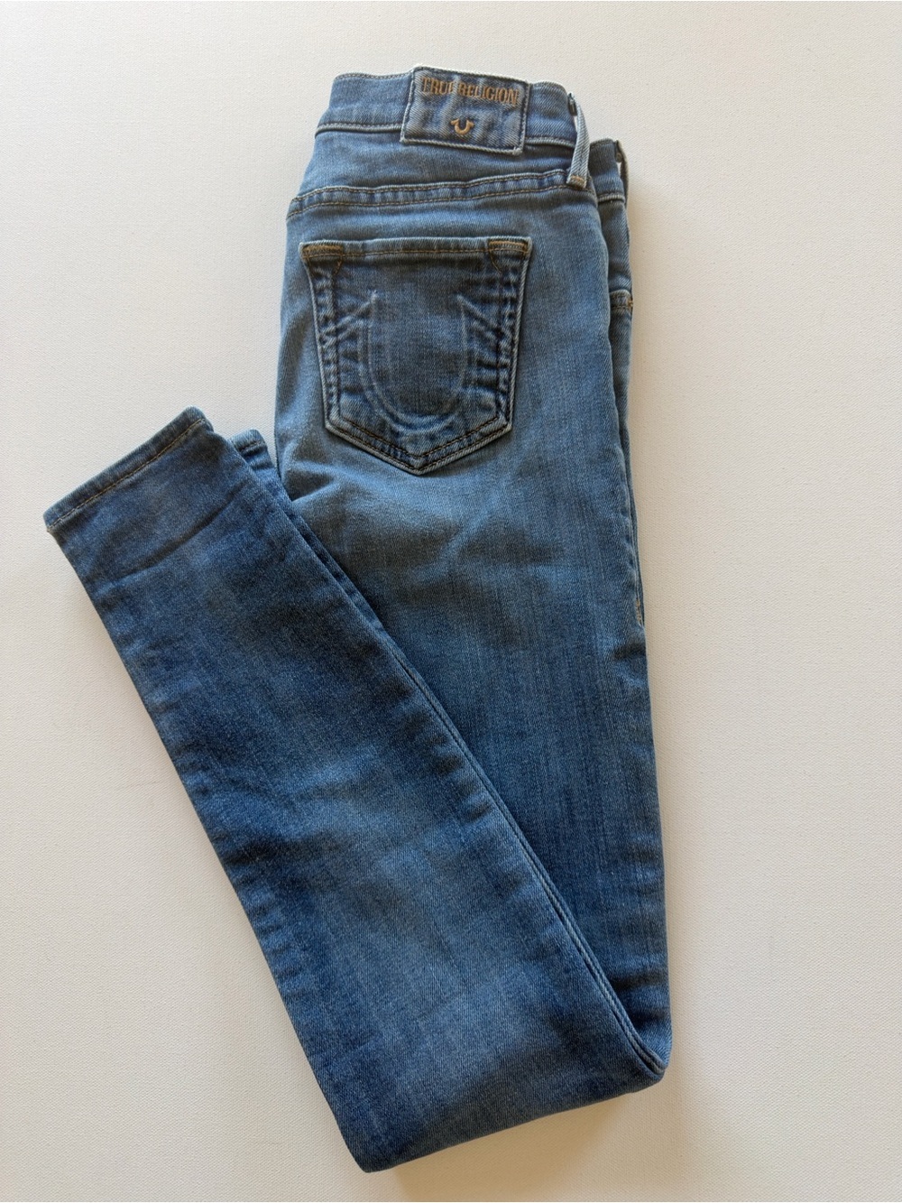 EUC Women's True Religion Blue Mid-Rise Super Skinny Jeans Size 28/27" Inseam